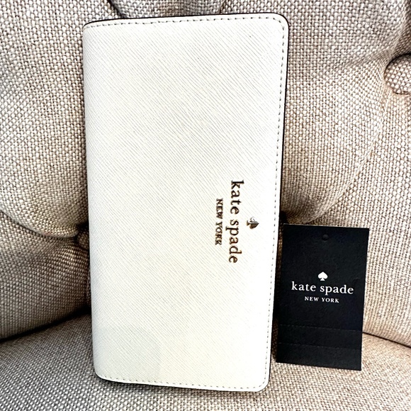 NWT Kate Spade Madison Slim Bifold White Leather Wallet KI366 Meringue White NEW - Picture 2 of 5